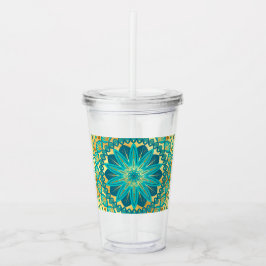 Blaue Gold-Blumen-Mandala Acryltrinkbecher