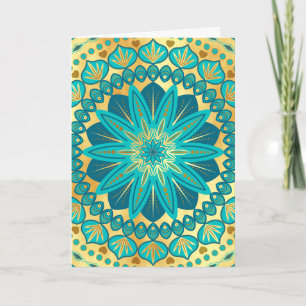 Blaue Gold-Blumen-Mandala Einladung