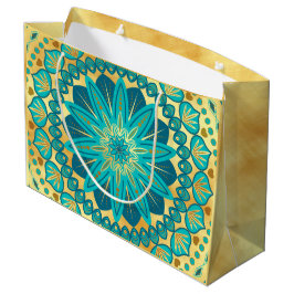 Blaue Gold-Blumen-Mandala Große Geschenktüte