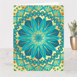 Blaue Gold-Blumen-Mandala Karte