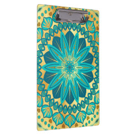 Blaue Gold-Blumen-Mandala Klemmbrett