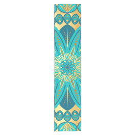 Blaue Gold-Blumen-Mandala Kurzer Tischläufer