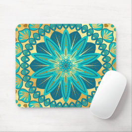Blaue Gold-Blumen-Mandala Mousepad