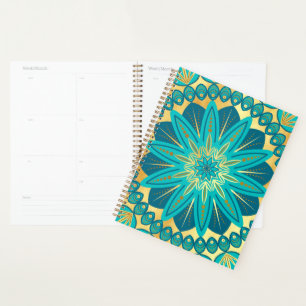 Blaue Gold-Blumen-Mandala Planer