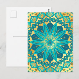 Blaue Gold-Blumen-Mandala Postkarte
