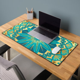 Blaue Gold-Blumen-Mandala Schreibtischunterlage