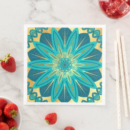 Blaue Gold-Blumen-Mandala Serviette
