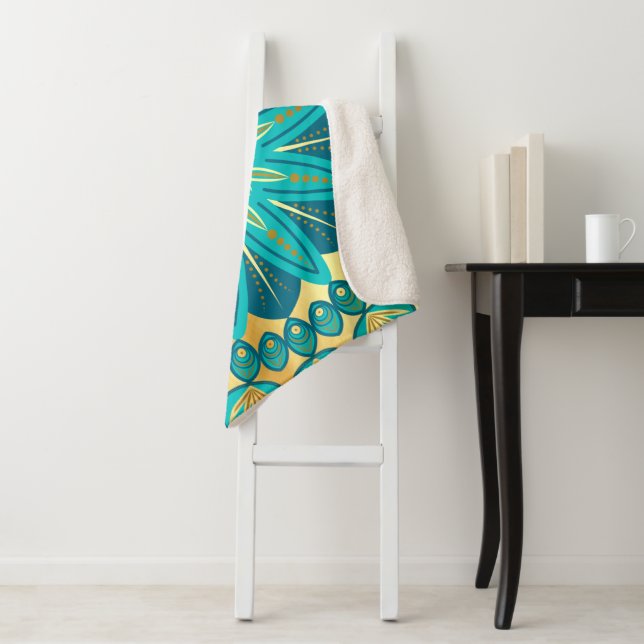 Blaue Gold-Blumen-Mandala Sherpadecke (Beispiel)