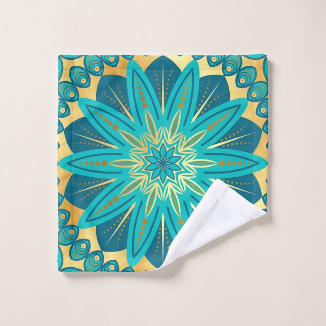 Blaue Gold-Blumen-Mandala Waschlappen (Waschlappen)