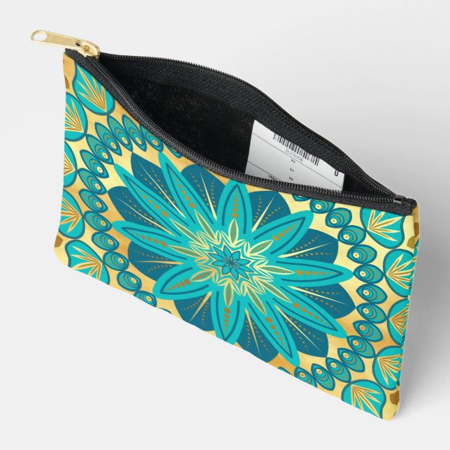 Blaue Gold-Blumen-Mandala Zubehörtasche (Offen)