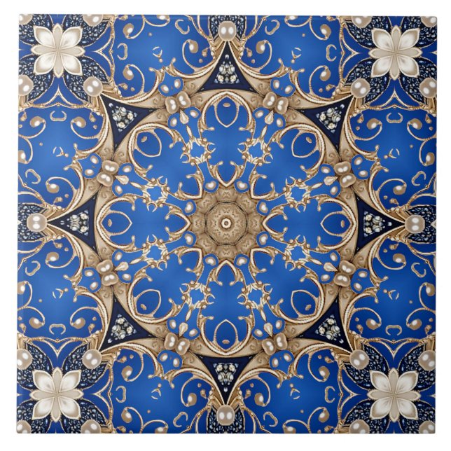 Blaue Gold Dekorative Keramikfliese (Vorderseite)