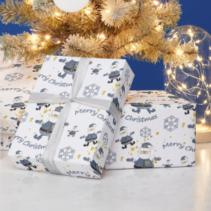 Blaue Gold-Denim-Mode-Weihnachtsmann-Muster Geschenkpapier
