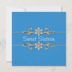 Blaue Gold Diamant Sweet Sixteen Einladung