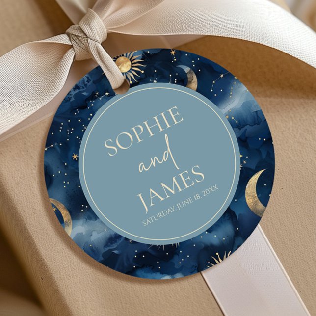 Blaue Gold Elegante Himmlische Sternhochzeit Geschenkanhänger (Von Creator hochgeladen)