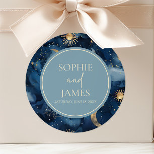 Blaue Gold Elegante Himmlische Sternhochzeit Runder Aufkleber