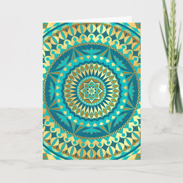 Blaue Gold-Fantasie-Mandala Einladung (Vorderseite)