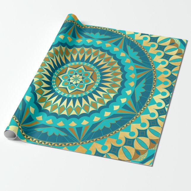 Blaue Gold-Fantasy-Mandala Geschenkpapier (Ungerollt)