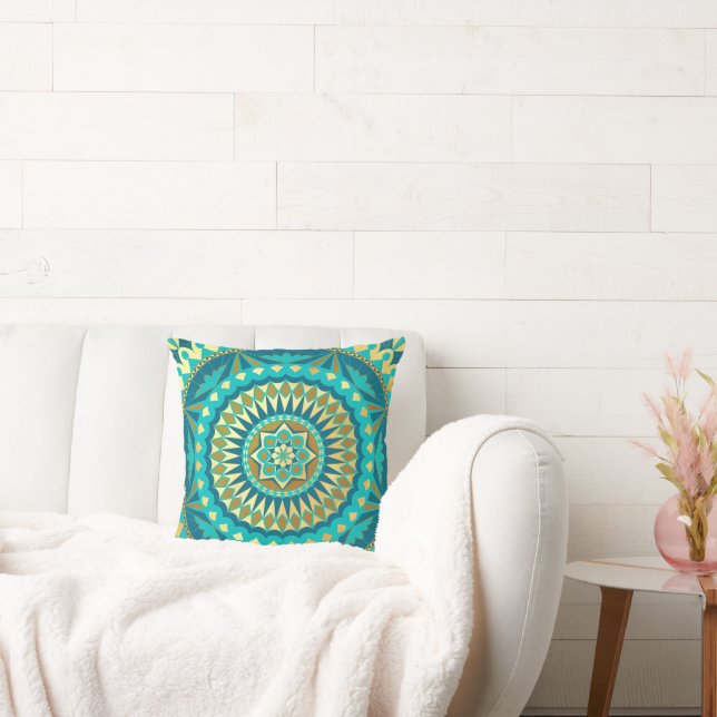 Blaue Gold-Fantasy-Mandala Kissen (Liege)