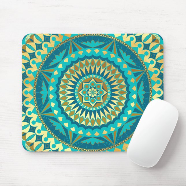 Blaue Gold-Fantasy-Mandala Mousepad (Mit Mouse)