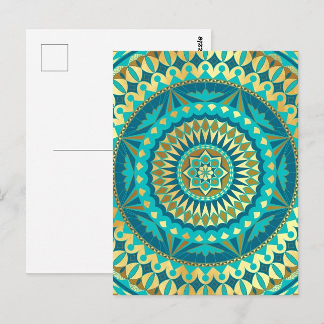Blaue Gold-Fantasy-Mandala Postkarte (Vorne/Hinten)