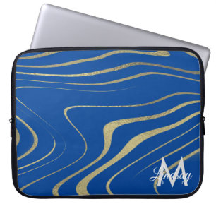 Blaue Gold-Faux-Folie-Swirlen monogrammiert Laptopschutzhülle