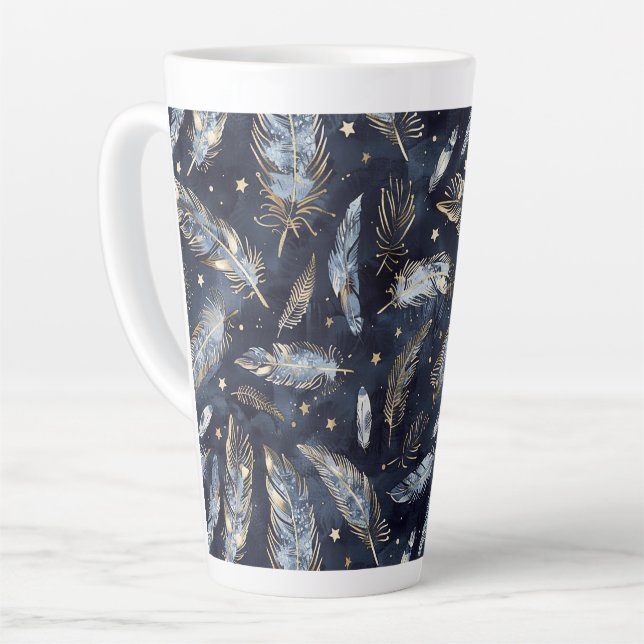 Blaue Gold Federn Sterne Milchtasse (Linke Ecke)