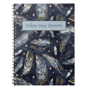 Blaue Gold Federn Sterne Notizblock