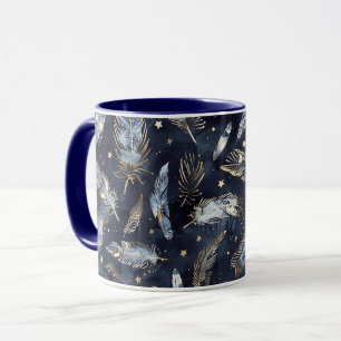 Blaue Gold Federn Sterne Tasse