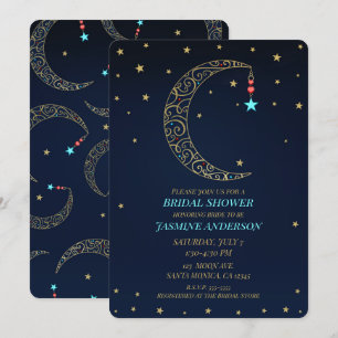 Blaue Gold-Filigran-Mond-Himmelsbrautparty Einladung