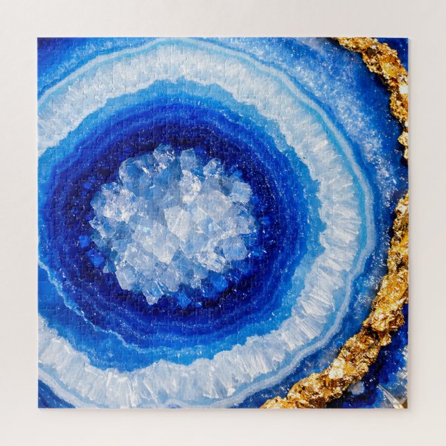 Blaue Gold-Geode-Harzstruktur Puzzle (Vertikal)