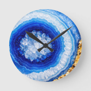 Blaue Gold-Geode-Harzstruktur Runde Wanduhr