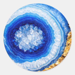 Blaue Gold-Geode-Harzstruktur Runder Aufkleber