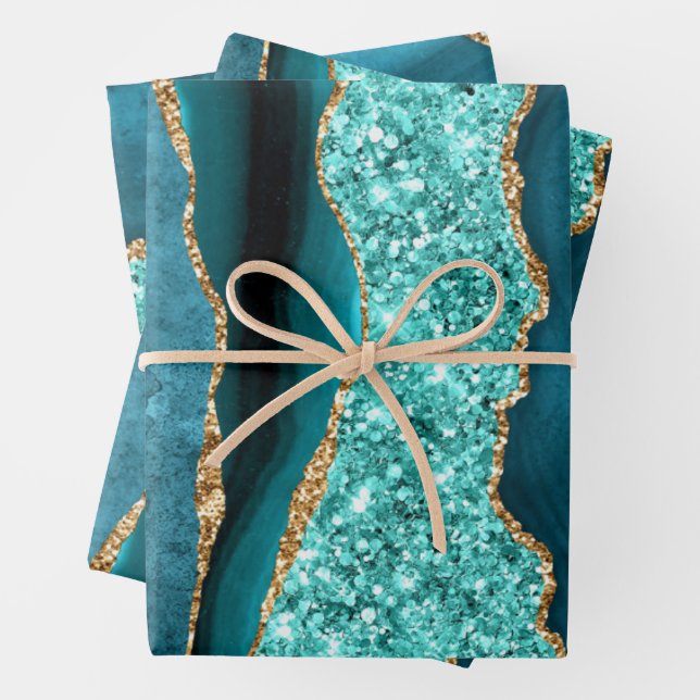 Blaue Gold Glitter-Geschenkpapierbögen Geschenkpapier Set (Beispiel)