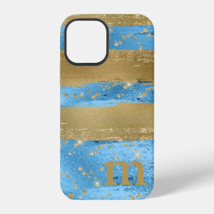 Blaue Gold Glitter Monogram Initiale iPhone 12 Hülle