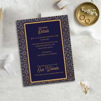 Blaue Gold Intricate Design Hochzeitsdetails Begleitkarte