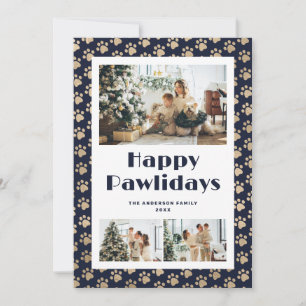 Blaue Gold-Pfotenabdrücke Foto Frohe Pawlidays Feiertagskarte
