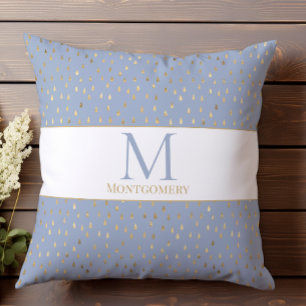 Blaue Gold Regentropfen Moderne Trendige Monogramm Kissen