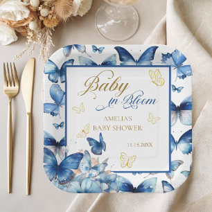 Blaue Gold Schmetterling Baby in Bloom Dusche Pappteller