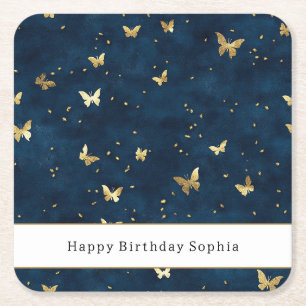 Blaue Gold Schmetterlinge Geburtstag Rechteckiger Pappuntersetzer