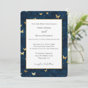 Blaue Gold Schmetterlinge Hochzeit Einladung