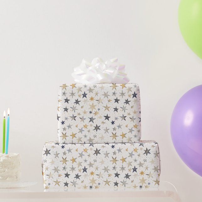 Blaue Gold Sterne Geburtstag Geschenkpapier (Partygeschenke)