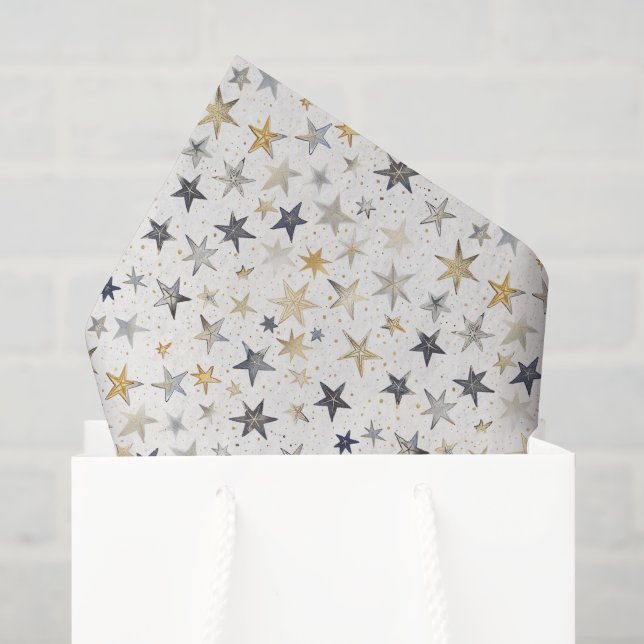 Blaue Gold Sterne Geburtstag Seidenpapier (Geschenktüte)