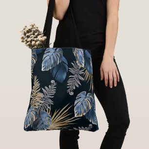 Blaue Gold-Tropen-Palmblatt-Muster-Kunst