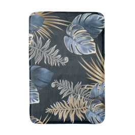 Blaue Gold-Tropen-Palmblatt-Muster-Kunst Badematte