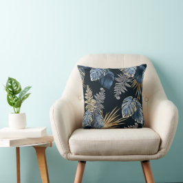 Blaue Gold-Tropen-Palmblatt-Muster-Kunst Kissen