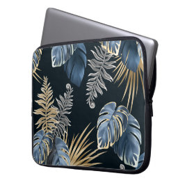 Blaue Gold-Tropen-Palmblatt-Muster-Kunst Laptopschutzhülle