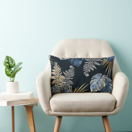 Blaue Gold-Tropen-Palmblatt-Muster-Kunst Lendenkissen