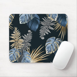 Blaue Gold-Tropen-Palmblatt-Muster-Kunst Mousepad