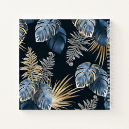 Blaue Gold-Tropen-Palmblatt-Muster-Kunst Notizbuch