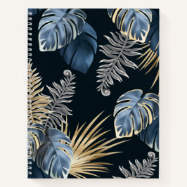Blaue Gold-Tropen-Palmblatt-Muster-Kunst Notizbuch
